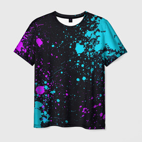 Мужская футболка 3D с принтом БРЫЗГИ КРАСКИ NEON в Петрозаводске, 100% полиэфир | прямой крой, круглый вырез горловины, длина до линии бедер | neon | брызги | брызги краски | кляксы | краска | неон | неоновые | пятна | цветной | яркий