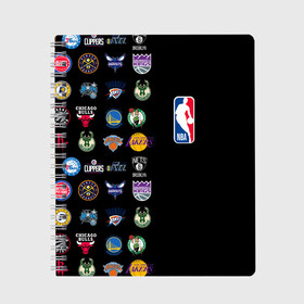 Тетрадь с принтом NBA (Team Logos 2) в Петрозаводске, 100% бумага | 48 листов, плотность листов — 60 г/м2, плотность картонной обложки — 250 г/м2. Листы скреплены сбоку удобной пружинной спиралью. Уголки страниц и обложки скругленные. Цвет линий — светло-серый
 | Тематика изображения на принте: ball | basketball | sport | streetball | баскетбол | мяч | нба | спорт | стритбол