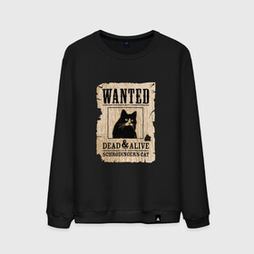 Мужской свитшот хлопок с принтом Кот в Петрозаводске, 100% хлопок |  | cat | wanted | живым или мертвым | кот | кот шредингера | котэ | опасен | разыскивается | чёрный кот