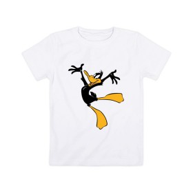 Детская футболка хлопок с принтом Даффи Дак в Петрозаводске, 100% хлопок | круглый вырез горловины, полуприлегающий силуэт, длина до линии бедер | Тематика изображения на принте: daffy duck | looney tunes | vdzabma | даффи дак | луни тюнз
