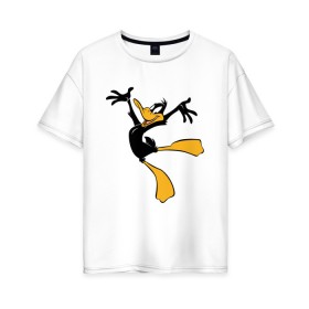 Женская футболка хлопок Oversize с принтом Даффи Дак в Петрозаводске, 100% хлопок | свободный крой, круглый ворот, спущенный рукав, длина до линии бедер
 | Тематика изображения на принте: daffy duck | looney tunes | vdzabma | даффи дак | луни тюнз