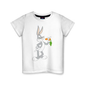 Детская футболка хлопок с принтом Багз Банни в Петрозаводске, 100% хлопок | круглый вырез горловины, полуприлегающий силуэт, длина до линии бедер | bugs bunny | looney tunes | vdzabma | багз банни | луни тюнз