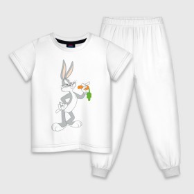 Детская пижама хлопок с принтом Багз Банни в Петрозаводске, 100% хлопок |  брюки и футболка прямого кроя, без карманов, на брюках мягкая резинка на поясе и по низу штанин
 | bugs bunny | looney tunes | vdzabma | багз банни | луни тюнз