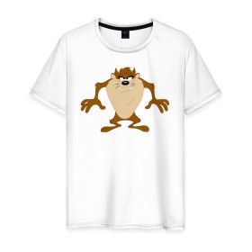 Мужская футболка хлопок с принтом Таз в Петрозаводске, 100% хлопок | прямой крой, круглый вырез горловины, длина до линии бедер, слегка спущенное плечо. | looney tunes | tasmanian devil | taz | vdzabma | луни тюнз | таз | тасманский дьявол