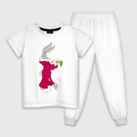 Детская пижама хлопок с принтом Багз Банни в Петрозаводске, 100% хлопок |  брюки и футболка прямого кроя, без карманов, на брюках мягкая резинка на поясе и по низу штанин
 | Тематика изображения на принте: bugs bunny | looney tunes | vdzabma | багз банни | луни тюнз