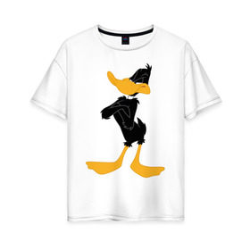 Женская футболка хлопок Oversize с принтом Даффи Дак в Петрозаводске, 100% хлопок | свободный крой, круглый ворот, спущенный рукав, длина до линии бедер
 | daffy duck | looney tunes | vdzabma | даффи дак | луни тюнз