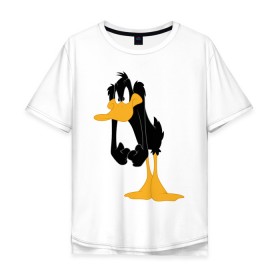 Мужская футболка хлопок Oversize с принтом Даффи Дак в Петрозаводске, 100% хлопок | свободный крой, круглый ворот, “спинка” длиннее передней части | daffy duck | looney tunes | vdzabma | даффи дак | луни тюнз