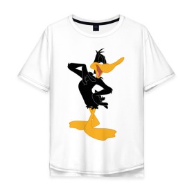 Мужская футболка хлопок Oversize с принтом Даффи Дак в Петрозаводске, 100% хлопок | свободный крой, круглый ворот, “спинка” длиннее передней части | daffy duck | looney tunes | vdzabma | даффи дак | луни тюнз