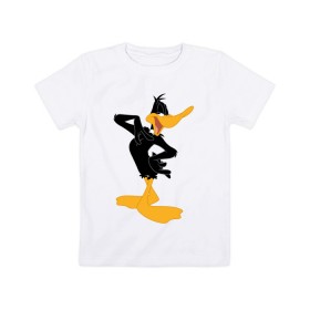 Детская футболка хлопок с принтом Даффи Дак в Петрозаводске, 100% хлопок | круглый вырез горловины, полуприлегающий силуэт, длина до линии бедер | daffy duck | looney tunes | vdzabma | даффи дак | луни тюнз