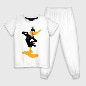 Детская пижама хлопок с принтом Даффи Дак в Петрозаводске, 100% хлопок |  брюки и футболка прямого кроя, без карманов, на брюках мягкая резинка на поясе и по низу штанин
 | daffy duck | looney tunes | vdzabma | даффи дак | луни тюнз