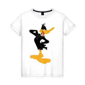 Женская футболка хлопок с принтом Даффи Дак в Петрозаводске, 100% хлопок | прямой крой, круглый вырез горловины, длина до линии бедер, слегка спущенное плечо | Тематика изображения на принте: daffy duck | looney tunes | vdzabma | даффи дак | луни тюнз