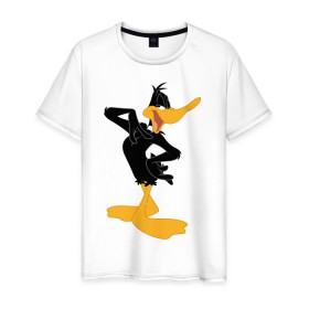 Мужская футболка хлопок с принтом Даффи Дак в Петрозаводске, 100% хлопок | прямой крой, круглый вырез горловины, длина до линии бедер, слегка спущенное плечо. | Тематика изображения на принте: daffy duck | looney tunes | vdzabma | даффи дак | луни тюнз