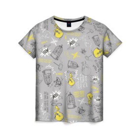 Женская футболка 3D с принтом Looney Tunes в Петрозаводске, 100% полиэфир ( синтетическое хлопкоподобное полотно) | прямой крой, круглый вырез горловины, длина до линии бедер | looney tunes | tweety | vdzabma | луни тюнз | твити