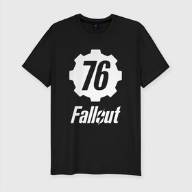 Мужская футболка хлопок Slim с принтом FALLOUT_76. в Петрозаводске, 92% хлопок, 8% лайкра | приталенный силуэт, круглый вырез ворота, длина до линии бедра, короткий рукав | 101 | 111 | 13 | 76 | atom cats | bethesda | brotherhood of steel | fallout | nuka cola | tunnel snakes | vault | war | братство стали | война | убежище | фолаут | фоллаут | ядер кола