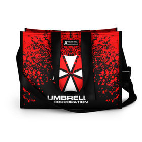 Сумка-шоппер 3D с принтом Umbrella Corporation. в Петрозаводске, 100% полиэстер | застегивается на металлическую кнопку; внутренний карман застегивается на молнию. Стенки укреплены специальным мягким материалом, чтобы защитить содержимое от несильных ударов
 | resident evil | umbrella corporation | амбрелла | амбрелла корпорейшн | вирус | вымышленная военная и фармацевтическая корпорация | игра | умбрелла