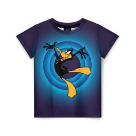 Детская футболка 3D с принтом Даффи Дак в Петрозаводске, 100% гипоаллергенный полиэфир | прямой крой, круглый вырез горловины, длина до линии бедер, чуть спущенное плечо, ткань немного тянется | Тематика изображения на принте: daffy duck | looney tunes | vdzabma | даффи дак | луни тюнз