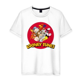 Мужская футболка хлопок с принтом Looney Tunes в Петрозаводске, 100% хлопок | прямой крой, круглый вырез горловины, длина до линии бедер, слегка спущенное плечо. | Тематика изображения на принте: bugs bunny | daffy duck | looney tunes | sylvester | tasmanian devil | taz | tweety | vdzabma | багз банни | даффи дак | луни тюнз | сильвестр | таз | тасманский дьявол | твити
