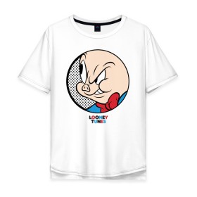 Мужская футболка хлопок Oversize с принтом Porky Pig в Петрозаводске, 100% хлопок | свободный крой, круглый ворот, “спинка” длиннее передней части | Тематика изображения на принте: looney tunes | porky pig | vdzabma | луни тюнз | порки пиг | поросенок порки