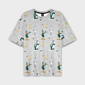 Мужская футболка OVERSIZE 3D с принтом Looney Tunes pattern в Петрозаводске,  |  | Тематика изображения на принте: bugs bunny | looney tunes | sylvester | tweety | vdzabma | багз банни | луни тюнз | сильвестр | твити