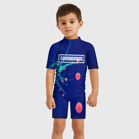 Детский купальный костюм 3D с принтом CORONAVIRUS в Петрозаводске, Полиэстер 85%, Спандекс 15% | застежка на молнии на спине | covid 19 | molecule | абстракция | клетки | коронавирус | медицина | микробы | молекулы | наука | нейрон | нейроны | текстура | текстуры | формула