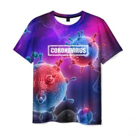 Мужская футболка 3D с принтом CORONAVIRUS в Петрозаводске, 100% полиэфир | прямой крой, круглый вырез горловины, длина до линии бедер | covid 19 | molecule | абстракция | клетки | коронавирус | медицина | микробы | молекулы | наука | нейрон | нейроны | текстура | текстуры | формула