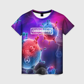 Женская футболка 3D с принтом CORONAVIRUS в Петрозаводске, 100% полиэфир ( синтетическое хлопкоподобное полотно) | прямой крой, круглый вырез горловины, длина до линии бедер | covid 19 | molecule | абстракция | клетки | коронавирус | медицина | микробы | молекулы | наука | нейрон | нейроны | текстура | текстуры | формула
