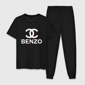 Мужская пижама хлопок с принтом BBT BENZO GANG в Петрозаводске, 100% хлопок | брюки и футболка прямого кроя, без карманов, на брюках мягкая резинка на поясе и по низу штанин
 | Тематика изображения на принте: bbt | benzo | benzo gang | big baby tape | ббт | бензо