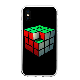 Чехол для iPhone XS Max матовый с принтом Кубик Рубика в Петрозаводске, Силикон | Область печати: задняя сторона чехла, без боковых панелей | 3d | головоломка | игры | кубик | мозг | недостающий | рубика | элемент