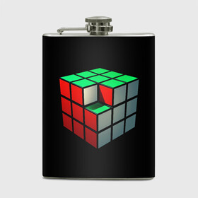 Фляга с принтом Кубик Рубика в Петрозаводске, металлический корпус | емкость 0,22 л, размер 125 х 94 мм. Виниловая наклейка запечатывается полностью | Тематика изображения на принте: 3d | головоломка | игры | кубик | мозг | недостающий | рубика | элемент