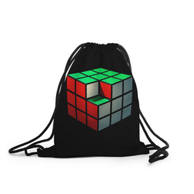 Рюкзак-мешок 3D с принтом Кубик Рубика в Петрозаводске, 100% полиэстер | плотность ткани — 200 г/м2, размер — 35 х 45 см; лямки — толстые шнурки, застежка на шнуровке, без карманов и подкладки | 3d | головоломка | игры | кубик | мозг | недостающий | рубика | элемент