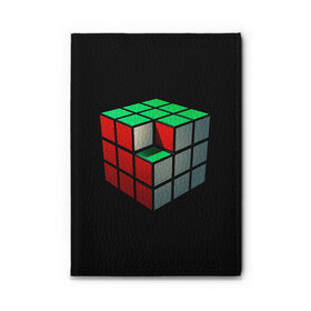Обложка для автодокументов с принтом Кубик Рубика в Петрозаводске, натуральная кожа |  размер 19,9*13 см; внутри 4 больших “конверта” для документов и один маленький отдел — туда идеально встанут права | Тематика изображения на принте: 3d | головоломка | игры | кубик | мозг | недостающий | рубика | элемент