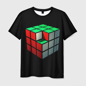 Мужская футболка 3D с принтом Кубик Рубика в Петрозаводске, 100% полиэфир | прямой крой, круглый вырез горловины, длина до линии бедер | 3d | головоломка | игры | кубик | мозг | недостающий | рубика | элемент