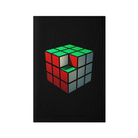 Обложка для паспорта матовая кожа с принтом Кубик Рубика в Петрозаводске, натуральная матовая кожа | размер 19,3 х 13,7 см; прозрачные пластиковые крепления | 3d | головоломка | игры | кубик | мозг | недостающий | рубика | элемент