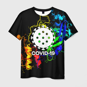 Мужская футболка 3D с принтом COVID-19 NEW в Петрозаводске, 100% полиэфир | прямой крой, круглый вырез горловины, длина до линии бедер | covid 19 | molecule | абстракция | клетки | коронавирус | медицина | микробы | молекулы | наука | нейрон | нейроны | текстура | текстуры | формула