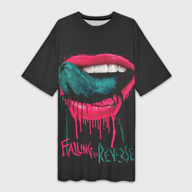 Платье-футболка 3D с принтом Falling in Reverse в Петрозаводске,  |  | falling in reverse | gold | lips | mouth | rock | ronnie radke | teeth | tongue | губы | золото | зубы | рок | ронни радке | рот | язык