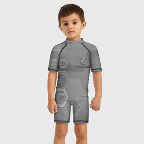 Детский купальный костюм 3D с принтом LEXUS. в Петрозаводске, Полиэстер 85%, Спандекс 15% | застежка на молнии на спине | 2020 | auto | lexus | sport
 brand | авто | автомобильные | брэнд | классика | лексус | лого | логотип | марка | машины | следы от шин | спорт