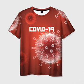Мужская футболка 3D с принтом COVID-19 в Петрозаводске, 100% полиэфир | прямой крой, круглый вырез горловины, длина до линии бедер | covid 19 | molecule | абстракция | клетки | коронавирус | медицина | микробы | молекулы | наука | нейрон | нейроны | текстура | текстуры | формула