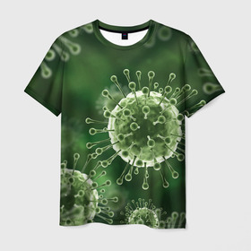 Мужская футболка 3D с принтом COVID-19 в Петрозаводске, 100% полиэфир | прямой крой, круглый вырез горловины, длина до линии бедер | covid 19 | molecule | абстракция | клетки | коронавирус | медицина | микробы | молекулы | наука | нейрон | нейроны | текстура | текстуры | формула