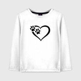 Детский лонгслив хлопок с принтом СЕРДЕЧКО в Петрозаводске, 100% хлопок | круглый вырез горловины, полуприлегающий силуэт, длина до линии бедер | animals | cat | dog | footprints | heart | love | paws | prints | romance | valentines day | wolf | амур | валентинка | влюбленные | волк | день святого валентина | животные | кот | лапы | любовь | отпечатки | романтика | сердечко | сердце
