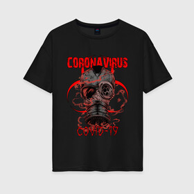 Женская футболка хлопок Oversize с принтом COVID-19 EPIDEMIC CORONAVIRUS в Петрозаводске, 100% хлопок | свободный крой, круглый ворот, спущенный рукав, длина до линии бедер
 | biohazard | covid 19 | mask | ncov | virus | биохазард | вирус | китай | коронавирус | маска | медицина | медицинская маска | нков | эпидемия