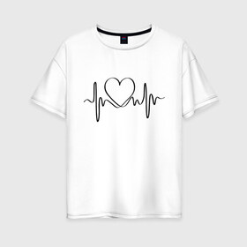 Женская футболка хлопок Oversize с принтом Любовь и пульс в Петрозаводске, 100% хлопок | свободный крой, круглый ворот, спущенный рукав, длина до линии бедер
 | арт | врачам | врачу | другу | здоровье | любовь | подруге | прикольная | пульс | рисунок | с любовью | сердечко | сердце | чб | черное