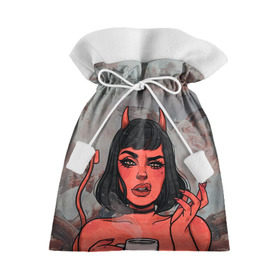 Подарочный 3D мешок с принтом КОФЕЕК в Петрозаводске, 100% полиэстер | Размер: 29*39 см | coffee | demon | girl | демон | дьявол | кофе | суккуба
