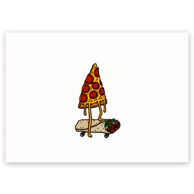 Поздравительная открытка с принтом ПИЦЦА НА ШАВЕРМЕ в Петрозаводске, 100% бумага | плотность бумаги 280 г/м2, матовая, на обратной стороне линовка и место для марки
 | food | pizza | еда | пицца | скейтборд | шаверма | шаурма