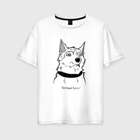 Женская футболка хлопок Oversize с принтом Курьер - Шарик 2 в Петрозаводске, 100% хлопок | свободный крой, круглый ворот, спущенный рукав, длина до линии бедер
 | reminor | животные | курьер | мультфильм | пес | собака | шарик