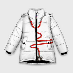 Зимняя куртка для девочек 3D с принтом Медицинский халат в Петрозаводске, ткань верха — 100% полиэстер; подклад — 100% полиэстер, утеплитель — 100% полиэстер. | длина ниже бедра, удлиненная спинка, воротник стойка и отстегивающийся капюшон. Есть боковые карманы с листочкой на кнопках, утяжки по низу изделия и внутренний карман на молнии. 

Предусмотрены светоотражающий принт на спинке, радужный светоотражающий элемент на пуллере молнии и на резинке для утяжки. | белые халаты | вирус | врач | детский врач | интерн | кардио | мед | медик | медсестра | подарок | сердце | символика | терапевт