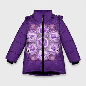 Зимняя куртка для девочек 3D с принтом DnD Dices - Lavander в Петрозаводске, ткань верха — 100% полиэстер; подклад — 100% полиэстер, утеплитель — 100% полиэстер. | длина ниже бедра, удлиненная спинка, воротник стойка и отстегивающийся капюшон. Есть боковые карманы с листочкой на кнопках, утяжки по низу изделия и внутренний карман на молнии. 

Предусмотрены светоотражающий принт на спинке, радужный светоотражающий элемент на пуллере молнии и на резинке для утяжки. | Тематика изображения на принте: dices lavander | dnd | dungeonse dragons | днд | игра | кубик | лаванда