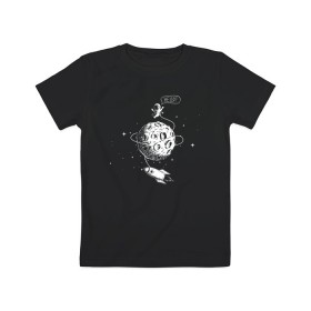 Детская футболка хлопок с принтом Полет на луну в Петрозаводске, 100% хлопок | круглый вырез горловины, полуприлегающий силуэт, длина до линии бедер | Тематика изображения на принте: 