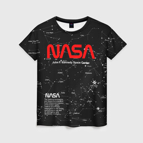 Женская футболка 3D с принтом NASA в Петрозаводске, 100% полиэфир ( синтетическое хлопкоподобное полотно) | прямой крой, круглый вырез горловины, длина до линии бедер | nasa | астронавт | вселенная | звёздная карта | звёзды | космический | космонавт | космонавтика | космос | наса | ракета | шатл