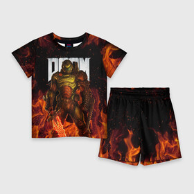 Детский костюм с шортами 3D с принтом DOOM ETERNAL в Петрозаводске,  |  | demons | devil | doom | doom eternal | doom guy | doom slayer | hell | iddqd | slayer | ад | демоны | дум | палач рока
