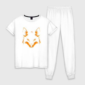 Женская пижама хлопок с принтом ЛИСА в Петрозаводске, 100% хлопок | брюки и футболка прямого кроя, без карманов, на брюках мягкая резинка на поясе и по низу штанин | animals | forest | fox | животные | лес | лиса